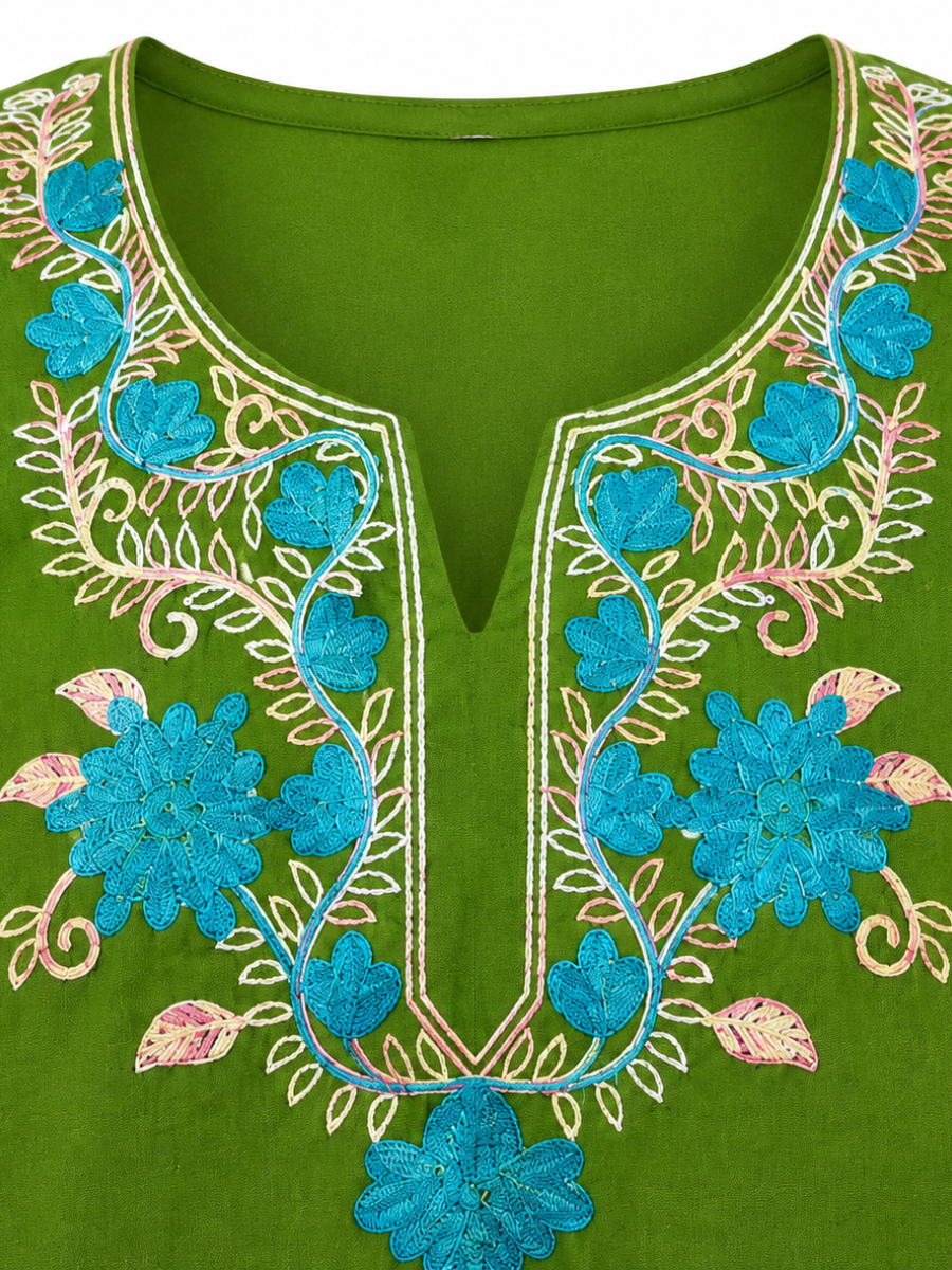 Noor : Aari embroidery summer kurti | Dark Green